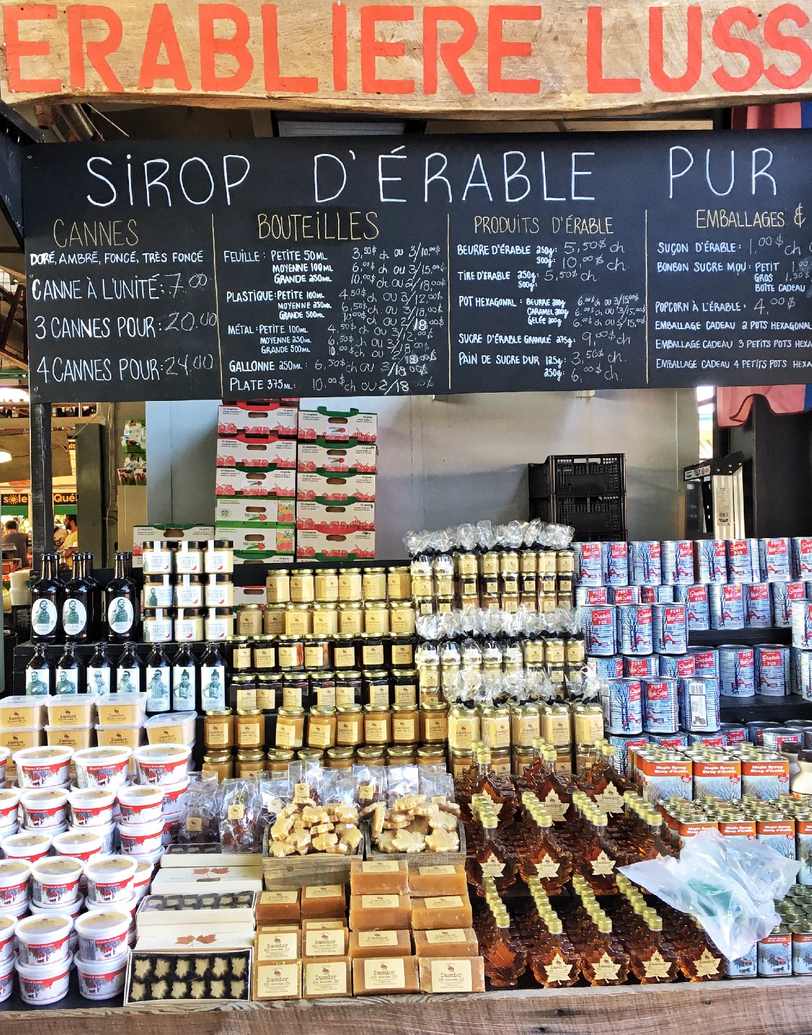 Sirop d'érable au marché Jean Talon